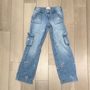 Abercrombie Kids Light Blue Embroidered Cargo Jeans